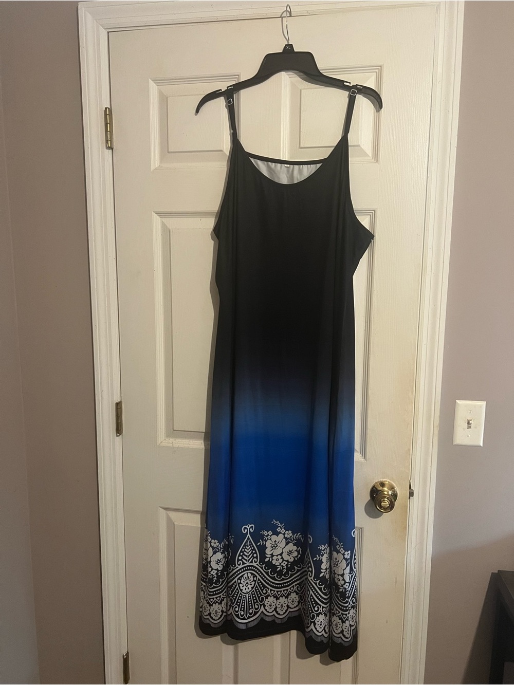 Women's Ombre Black to Blue Maxi Dress with White Border